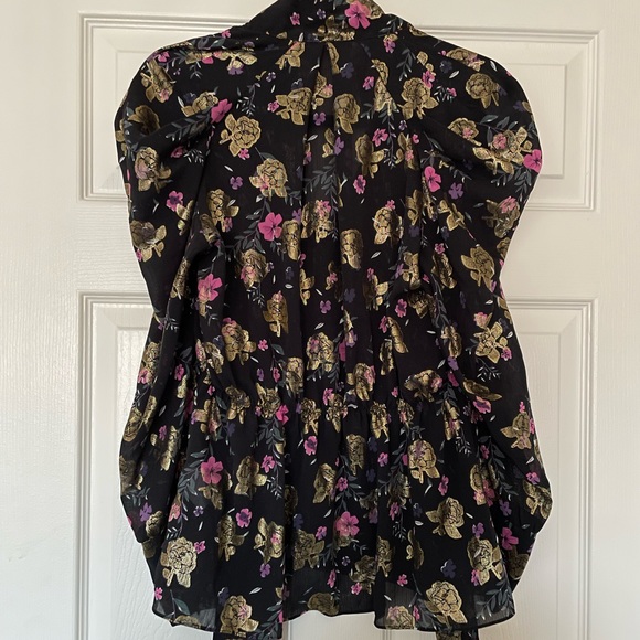 Zara floral long sleeve blouse with metallic thread - Picture 4 of 4